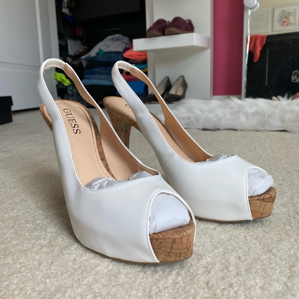 Guess white heel